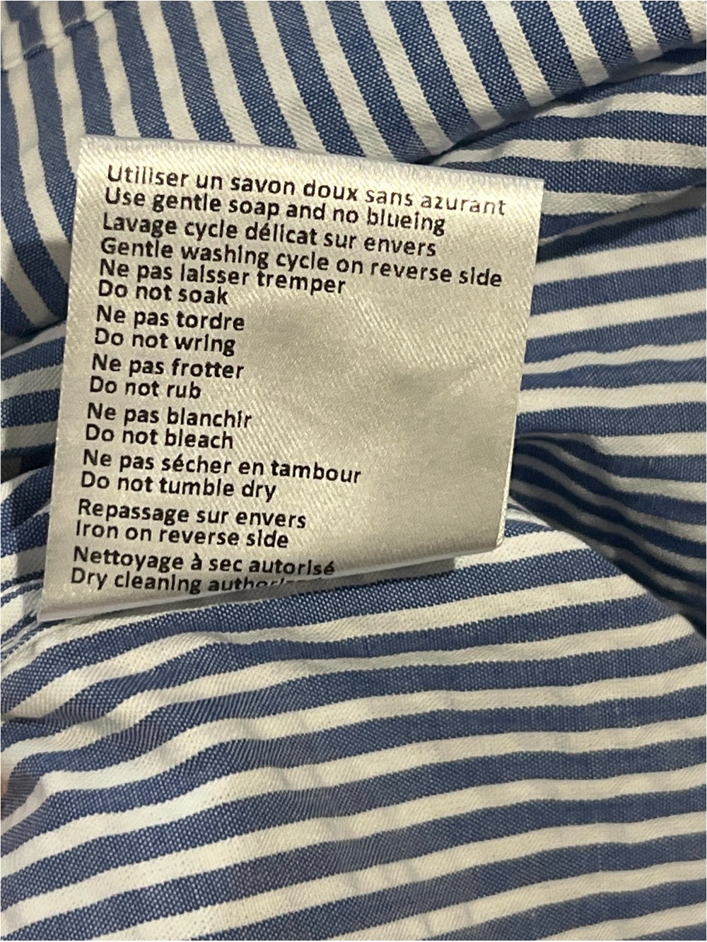 Longchamp Shirt Men’s Large Blue White Vertical Striped Band-Collar Long Sleeve - Picture 15 of 15